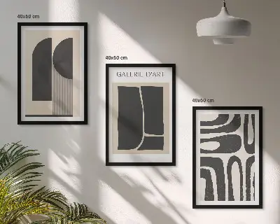 Zestaw 3 abstrakcyjnych minimalistycznych plakatów do salonu