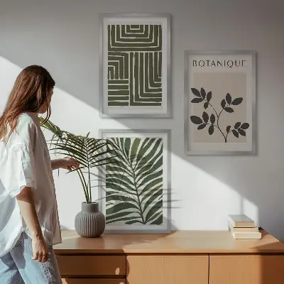 Zestaw obrazów do salonu w stylu botaniczny minimalizm boho