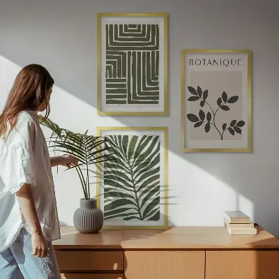 Zestaw obrazów do salonu w stylu botaniczny minimalizm boho