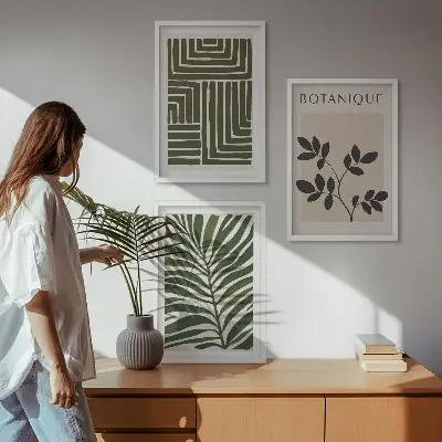 Zestaw obrazów do salonu w stylu botaniczny minimalizm boho