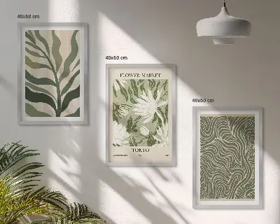 Zestaw obrazów do salonu z roślinnymi wzorami w stylu boho