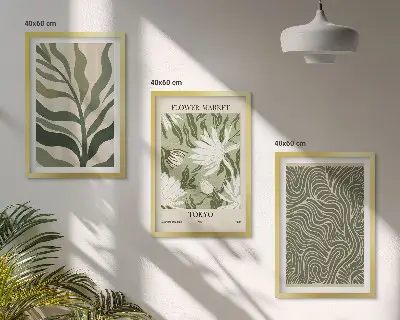 Zestaw obrazów do salonu z roślinnymi wzorami w stylu boho