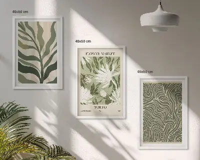 Zestaw obrazów do salonu z roślinnymi wzorami w stylu boho