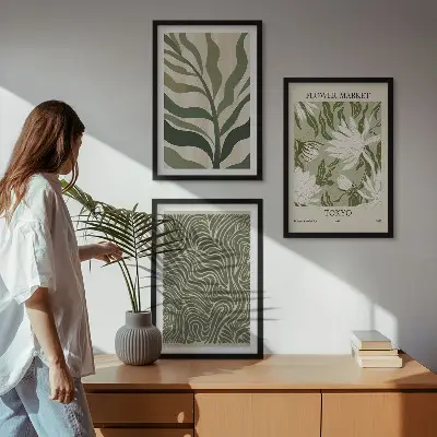 Zestaw obrazów do salonu z roślinnymi wzorami w stylu boho