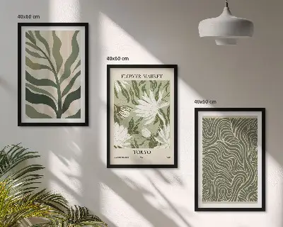 Zestaw obrazów do salonu z roślinnymi wzorami w stylu boho