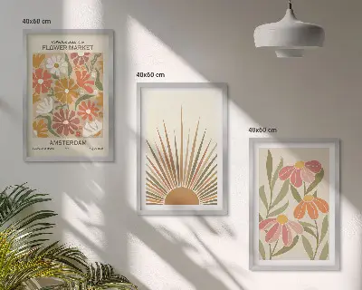 Zestaw 3 obrazów do salonu kwiaty w pastelowych barwach słońca