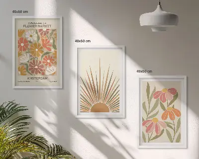 Zestaw 3 obrazów do salonu kwiaty w pastelowych barwach słońca