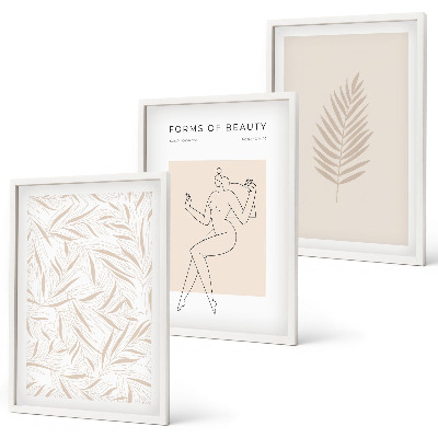 Zestaw 3 obrazów do salonu Motywy minimalistyczne botaniczne