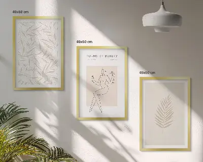 Zestaw 3 obrazów do salonu z motywami minimalistycznymi botanicznymi