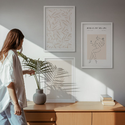 Zestaw 3 obrazów do salonu Motywy minimalistyczne botaniczne