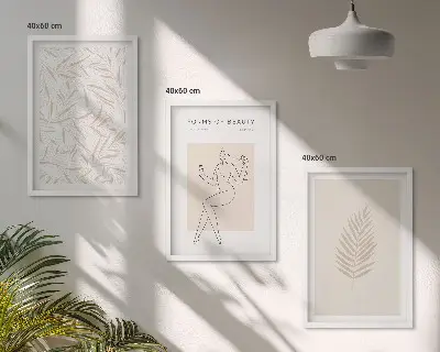 Zestaw 3 obrazów do salonu z motywami minimalistycznymi botanicznymi