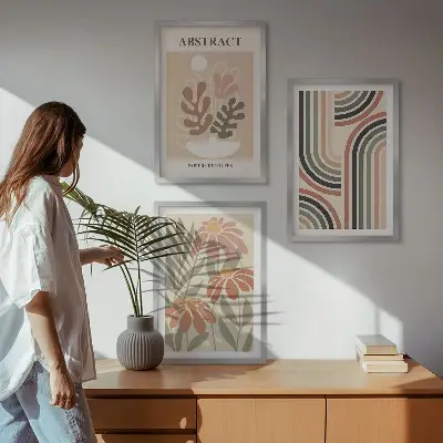 Zestaw obrazów do salonu abstrakcyjne rośliny w pastelach