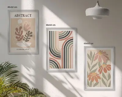 Zestaw obrazów do salonu abstrakcyjne rośliny w pastelach
