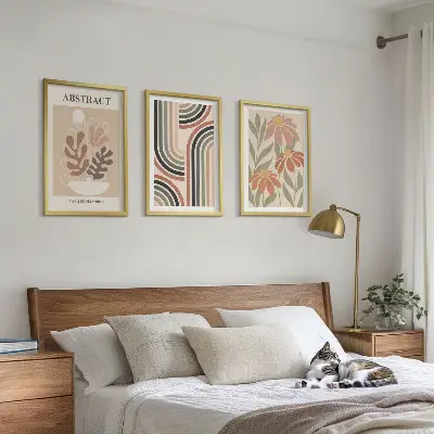 Zestaw obrazów do salonu abstrakcyjne rośliny w pastelach