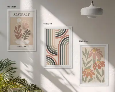 Zestaw obrazów do salonu abstrakcyjne rośliny w pastelach