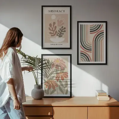 Zestaw obrazów do salonu abstrakcyjne rośliny w pastelach