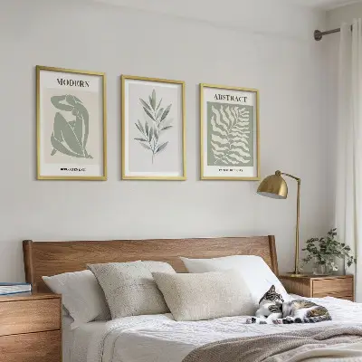 Zestaw 3 obrazów do salonu z motywem akwareli w stylu boho inspirowanych twórczością Matisse'a