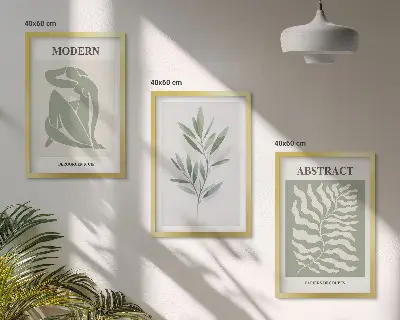 Zestaw 3 obrazów do salonu z motywem akwareli w stylu boho inspirowanych twórczością Matisse'a