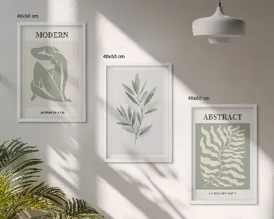 Zestaw 3 obrazów do salonu z motywem akwareli w stylu boho inspirowanych twórczością Matisse'a