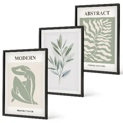 Zestaw 3 obrazów do salonu z motywem akwareli w stylu boho inspirowanych twórczością Matisse'a