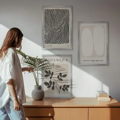 Zestaw obrazów do salonu wzory roślinne i linie