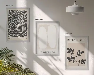 Zestaw obrazów do salonu wzory roślinne i linie