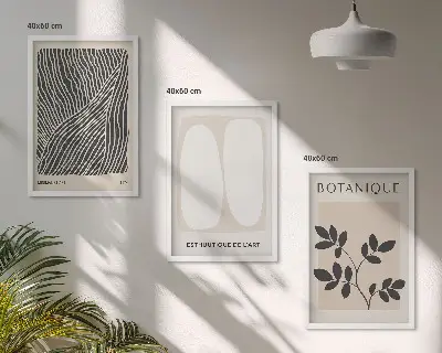 Zestaw obrazów do salonu wzory roślinne i linie