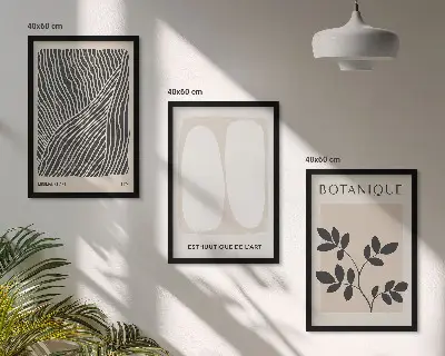 Zestaw obrazów do salonu wzory roślinne i linie