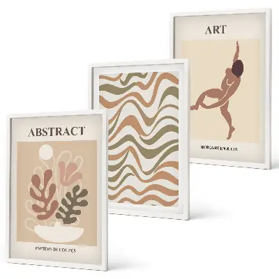 Kompozycja obrazów na ścianę abstrakcyjne wzory w stylu boho inspirowane twórczością Matisse'a