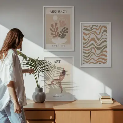 Kompozycja obrazów na ścianę abstrakcyjne wzory w stylu boho inspirowane twórczością Matisse'a
