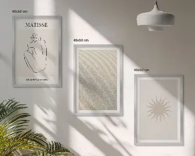 Zestaw obrazów do salonu minimalistyczne linie z motywem piasku i słońca