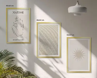 Zestaw obrazów do salonu minimalistyczne linie z motywem piasku i słońca