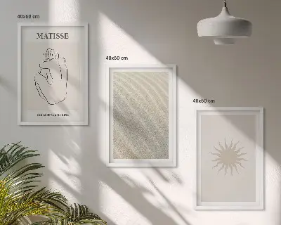 Zestaw obrazów do salonu minimalistyczne linie z motywem piasku i słońca