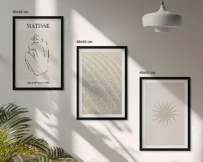 Zestaw obrazów do salonu minimalistyczne linie z motywem piasku i słońca