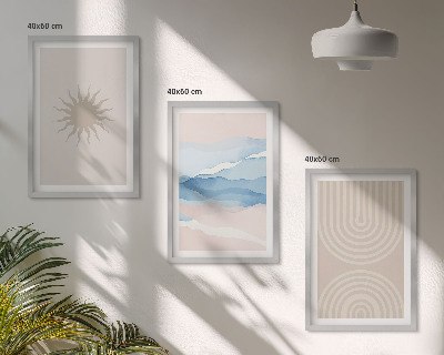 Zestaw obrazów do salonu Słońce fale abstrakcyjne linie pastel