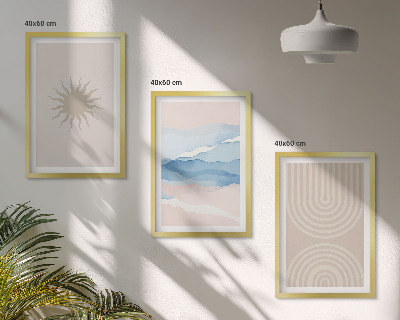 Zestaw obrazów do salonu Słońce fale abstrakcyjne linie pastel