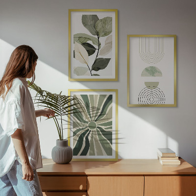 Zestaw obrazów do salonu Roślinne motywy geometria zieleń