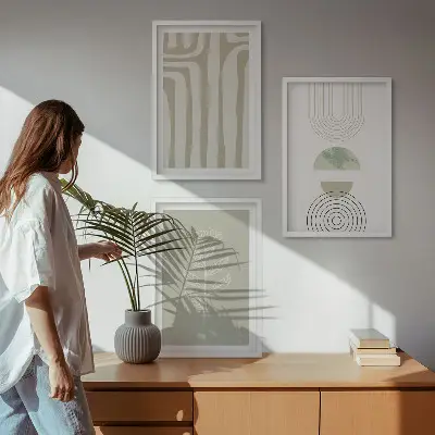 Kompozycja obrazów na ścianę wzory geometryczne i roślinne