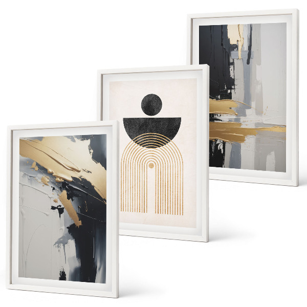 Zestaw 3 obrazów do salonu Geometria abstrakcyjna elegancja