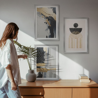 Zestaw 3 obrazów do salonu Geometria abstrakcyjna elegancja