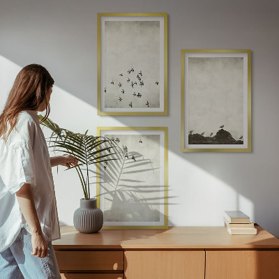 Zestaw 3 obrazów do salonu Ptaki w locie styl minimalistyczny