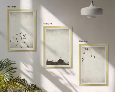 Zestaw 3 obrazów do salonu ptaki w locie w stylu minimalistycznym