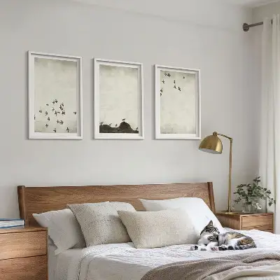 Zestaw 3 obrazów do salonu ptaki w locie w stylu minimalistycznym