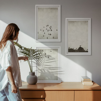 Zestaw 3 obrazów do salonu Ptaki w locie styl minimalistyczny