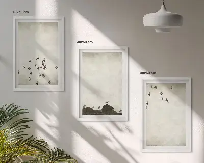 Zestaw 3 obrazów do salonu ptaki w locie w stylu minimalistycznym