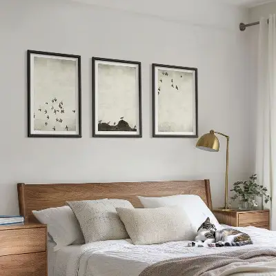 Zestaw 3 obrazów do salonu ptaki w locie w stylu minimalistycznym