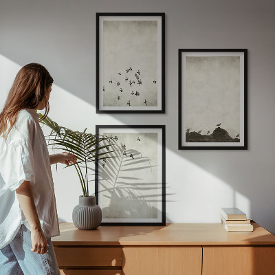 Zestaw 3 obrazów do salonu Ptaki w locie styl minimalistyczny