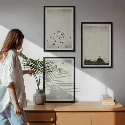 Zestaw 3 obrazów do salonu ptaki w locie w stylu minimalistycznym