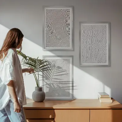 Zestaw obrazów do salonu z geometrycznymi wzorami struktury piasku