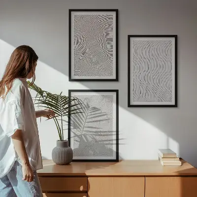 Zestaw obrazów do salonu z geometrycznymi wzorami struktury piasku